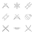 Ninja equipment icons set, outline style