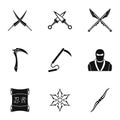 Ninja equipment icons set, simple style