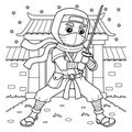 Ninja Holding a Katana Coloring Page for Kids