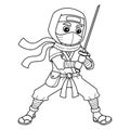 Ninja Holding a Katana Isolated Coloring Page