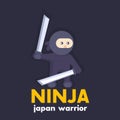 Ninja holding katana swords in hands in flat style