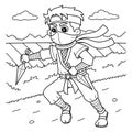 Ninja Holding a Kunai Coloring Page for Kids