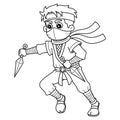 Ninja Holding a Kunai Isolated Coloring Page