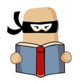 ninja holding open books and reading. Style Cartoon
