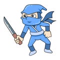 Ninja holding sharp sword ready to fight, doodle icon image kawaii