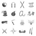 Ninja icons set, black monochrome style