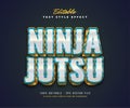 Ninja Jutsu Text Style in White, Blue and Gold with Embossed and Textured Effect. Editable Text Style Effect
