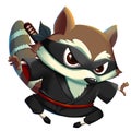 Ninja KungFu Raccoon isolated on White Background. Royalty Free Stock Photo