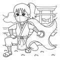 Ninja Kunoichi with a Big Shuriken Coloring Page