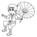 Ninja Kunoichi Holding an Umbrella Isolated