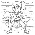 Ninja Kunoichi with Kunai Coloring Page for Kids