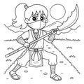 Ninja Kunoichi with Naginata Coloring Page