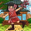 Ninja Kunoichi with Sakura Branch Colored Cartoon