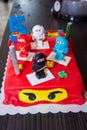 Ninja lego mini figures on birthday cake