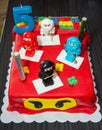 Ninja lego mini figures on birthday cake