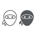 Ninja line and glyph icon, asian and character, samurai sign, vector graphics, a linear pattern on a white background.