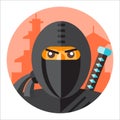 Ninja logo icon, a ninja with a sword and only eyes are visible, ninja samurai sword, ninja china Towne