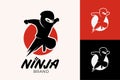 Ninja logo template with illustration of jumping ninja cartoon mascot