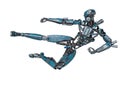 Ninja robot doing a super kick in a white background