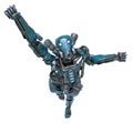 Ninja robot flying out in a white background