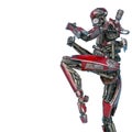 Ninja robot kiking in a white background