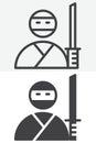 Ninja samurai line and solid different style vector icon set Royalty Free Stock Photo