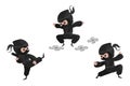 Ninja set. Cute warrior characters in different poses in black kimono, various fight position. Asian boys. childish Royalty Free Stock Photo