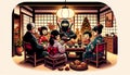 Ninja Sharing a Meal with a Family on The Christmas Eve. AI generated.