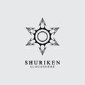 ninja shuriken black solid icon modern design, isolated on white background. flat style for graphic design template. suitable for