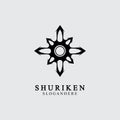ninja shuriken black solid icon modern design, isolated on white background. flat style for graphic design template. suitable for