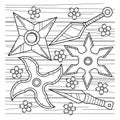 Ninja Shuriken and Kunai Coloring Page for Kids