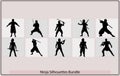 ninja silhouette vectors,Ninjas in various fighting poses silhouette vector illustration