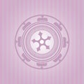 Ninja star icon inside badge with pink background. Flat design