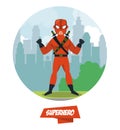 Ninja superhero cartoon on city