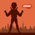 Ninja superhero cartoon on city silhouette