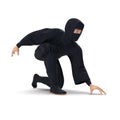 Ninja Taking Fighting Pose On White Background. 3D Illustration, isolated