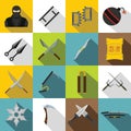 Ninja tools icons set, flat style