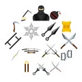 Ninja tools icons set in flat style