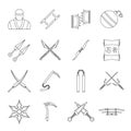 Ninja tools icons set, outline style