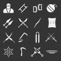 Ninja tools icons set grey vector