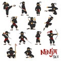 Ninja vector warrior set of cartoon character ninjitsu