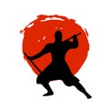 Ninja Warrior Silhouette on red moon and white background. Royalty Free Stock Photo