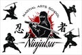 Ninja warrior vector illustration. Silhouette of japanese fighter.