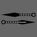 Ninja weapon kunai throwing knife isolated on gray background. Traditional japanese weapon. Vector illustration.