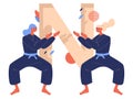 Ninjutsu women fighting. Large letter N on background. Japanese martial arts concept illustration