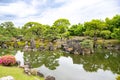 Ninomaru Garden with pines, pond and rocks, Kyoto, Japan. Ninomaru-Garden is the garden of Nijo Castle,