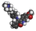 Nintedanib cancer drug molecule. Angiogenesis inhibitor.