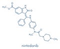 Nintedanib cancer drug molecule. Angiogenesis inhibitor. Skeletal formula.