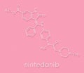 Nintedanib cancer drug molecule. Angiogenesis inhibitor. Skeletal formula.