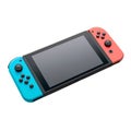 Nintendo Switch gaming console with blue and red controllers on white background video game Royalty Free Stock Photo